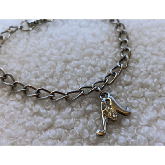Vintage Silvertone Rhinestone Initial "M" Charm Bracelet 7 in - Picture 3 of 9